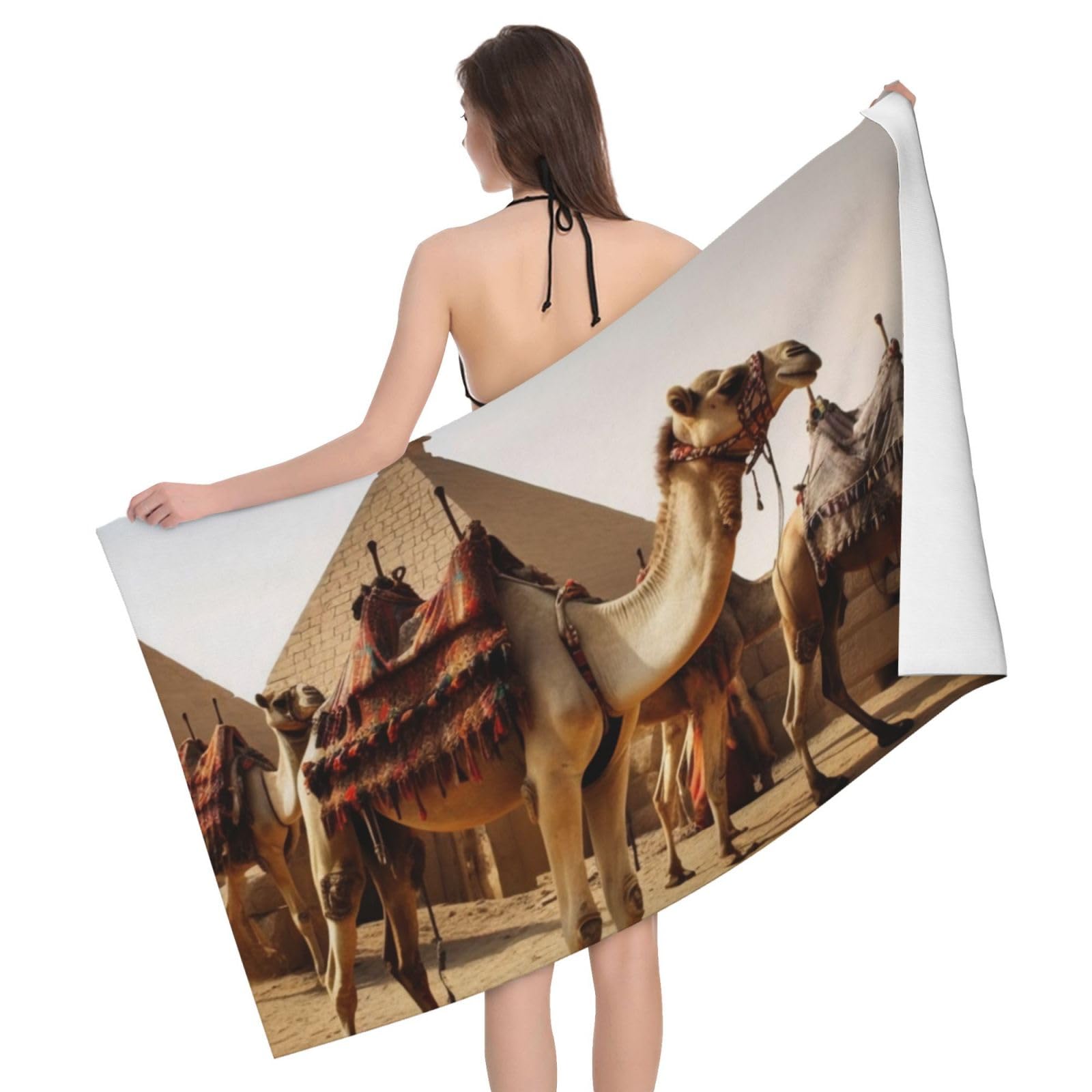 BWWHCCTI Egypt Camels Printed Microfiber Quick Dry Bath Towel, Soft Beach Towels for Travel,Camping,Gym,Beach,Swimming,Yoga, 130x80 CM