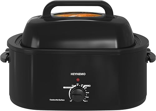 Miniatura 16 de Horno tostador de 18 cuartos de galón con tapa de autohilvanado, horno eléctrico de pavo de acero inoxidable de 1450W con asas de tacto frío, Negro