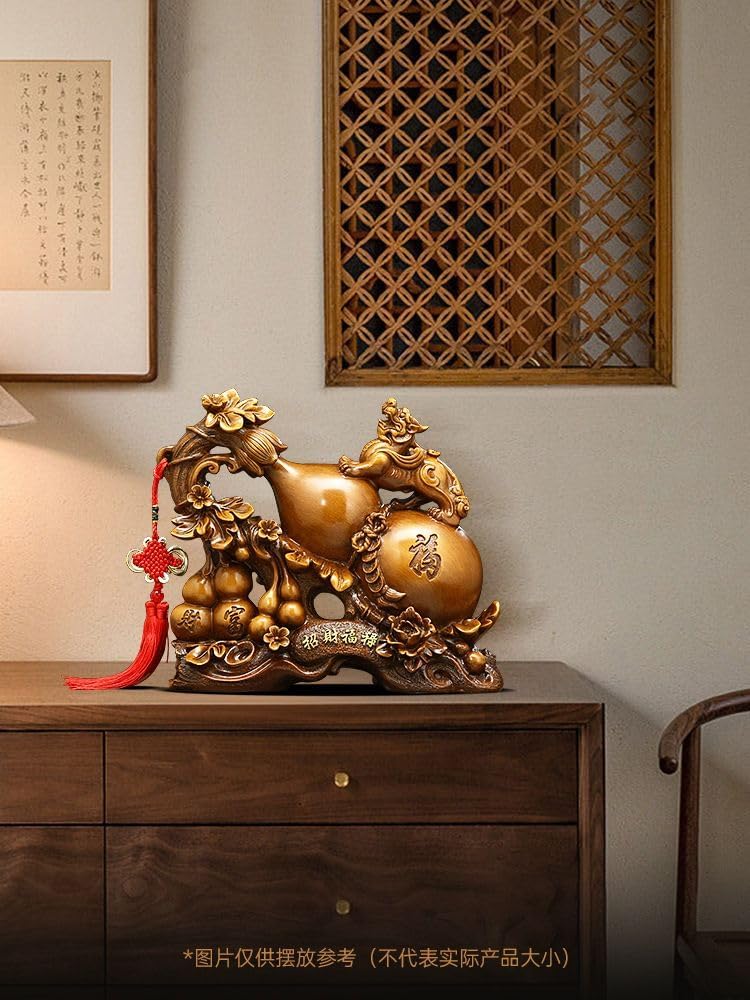 福禄招财葫芦 Pure Copper Gourd Retro Home Decor Tabletop 摆件 Feng Shui Figurine Home Office Decor Chinese Gifts 貔貅 piyao Practical Gifts for Birthday, Easter, Christmas 家居客厅玄关电视柜装饰工艺品乔迁开业礼物 8296