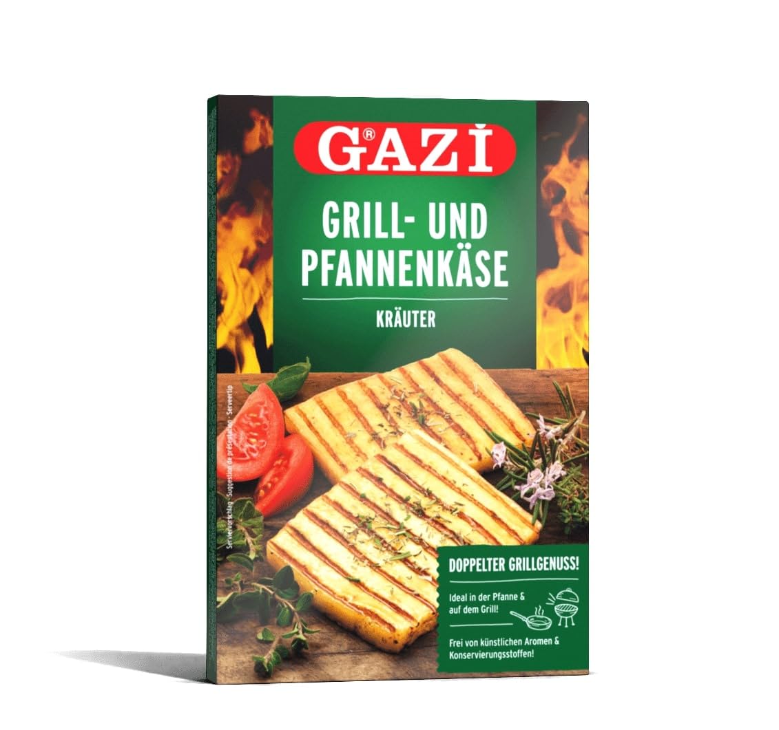 Gazi Grill- und Pfannenkäse Kräuter- 24x 200g - Pfanne Grill Grillkäse Ofen Ofenkäse Backkäse 45% Fett i. Tr. Schnittkäse Käse mikrobielles Lab Halal vegetarisch glutenfrei