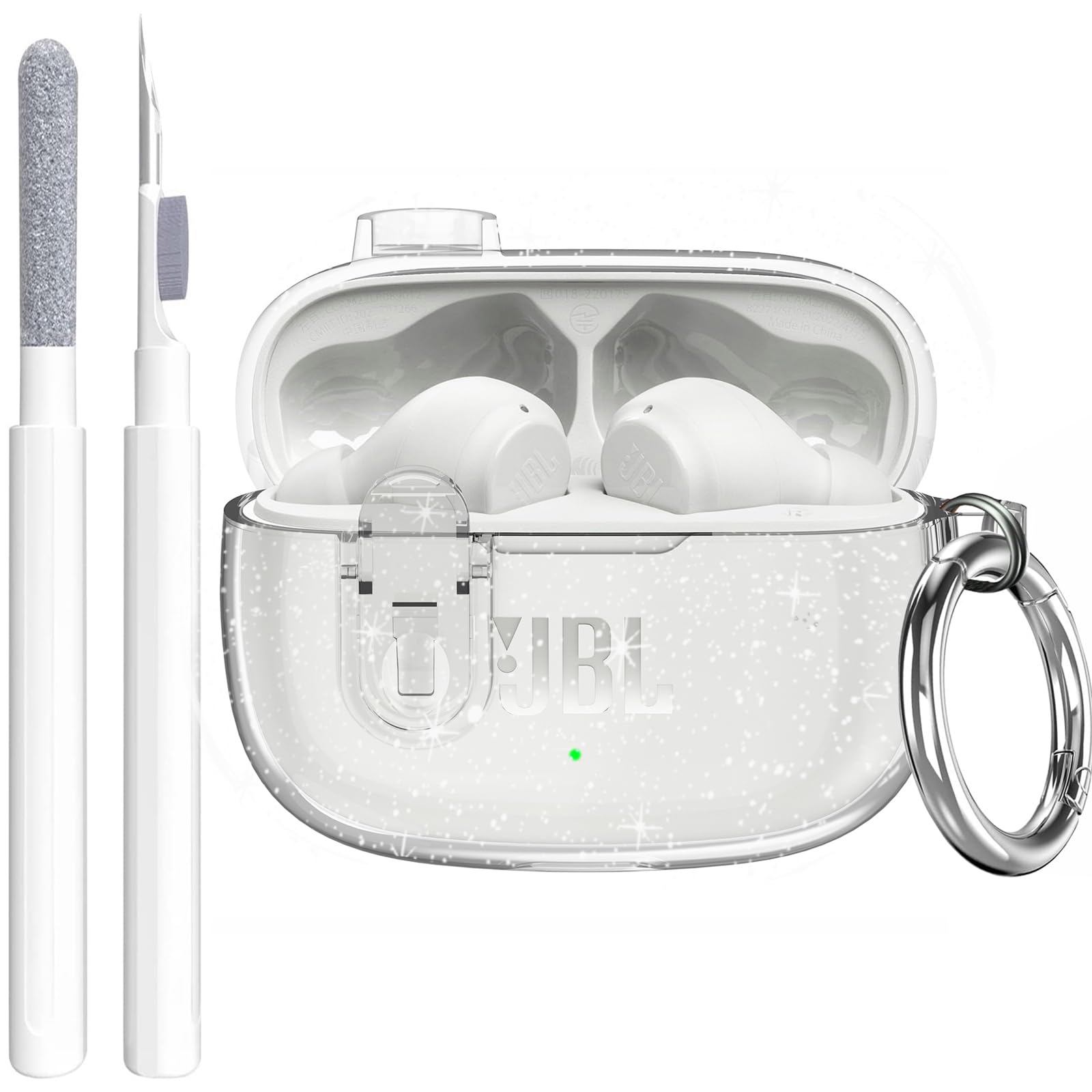 Compatible with JBL Vibe 200TWS/JBL Vibe Beam/Beam 2 Case Cover Clear Lock Clip with Cleaner Kit, Transparent TPU Protective Cover Men Women with