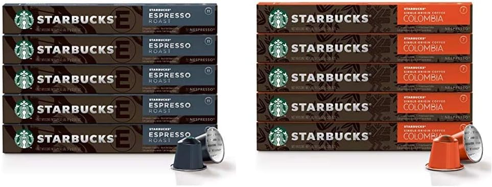 Starbucks by Nespresso Dark Roast Espresso (50-count) and Starbucks by Nespresso Medium Roast Single-Origin Colombia Coffee (50-count) Nespresso Capsule Compatible Coffee Bundle