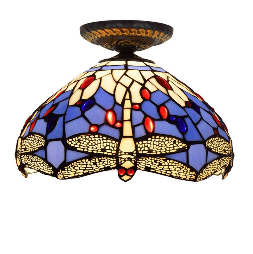 YNIYUJKL Blue Dragonfly Ceiling Lights Tiffany-Style Ceiling Lamp 12-Inch Stained Glass Ceiling Lamps For Living Room Aisle Corridor Ceiling Light Decor Light