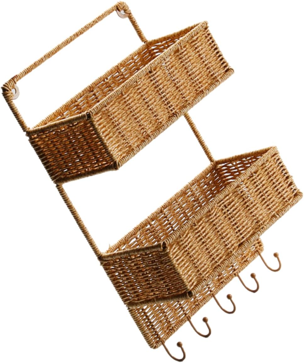 Wall-mounted Storage Rack Woven Basket Decor Hanging Baskets for Kitchen Bathroom