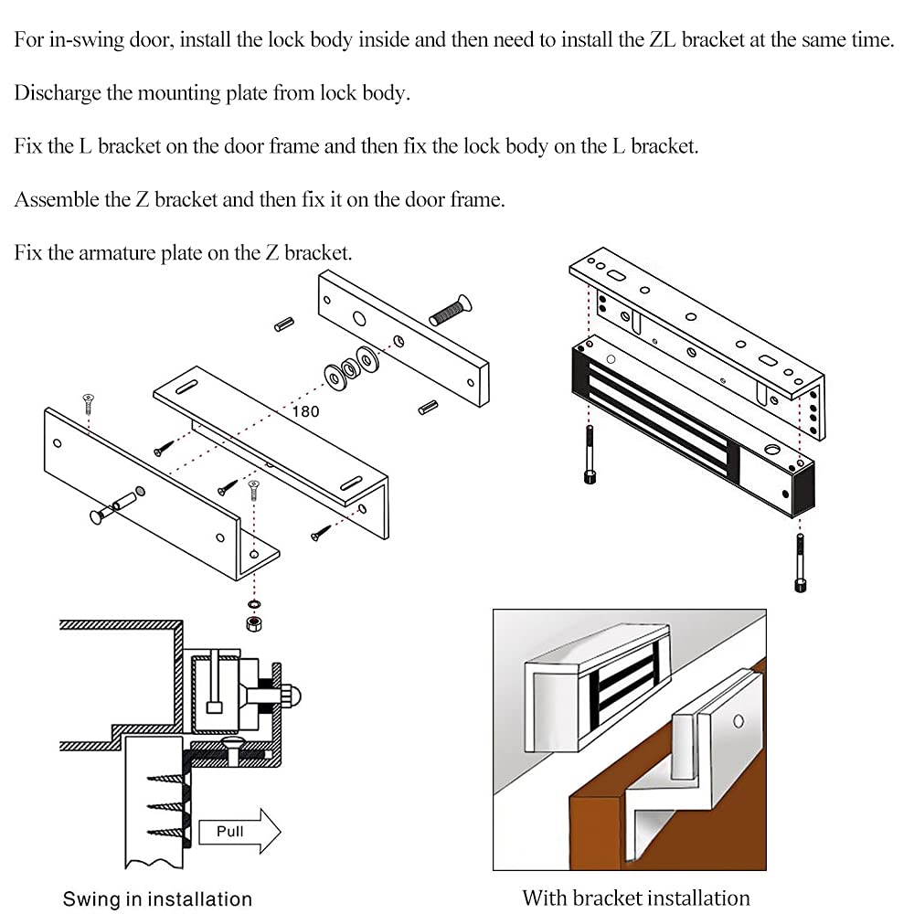 DC12V 180KG Cerradura Magnética Eléctrica 350lbs Fuerza de Retención Incluyendo Soporte de Montaje ZL,para Sistema de Seguridad en el Hogar,Puerta Adecuada de Madera/Metal/Vidrio