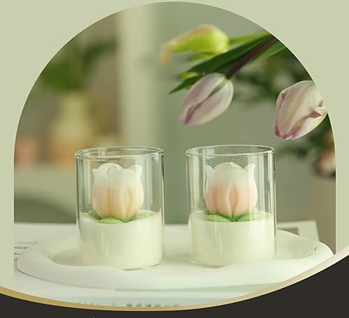 Miniatura 2 de Vela perfumada en forma de flor de tulipán, 6.63 onzas (5.64 oz) de cera de soja, hecha a mano, vela decorativa en tarro de cristal, 12 horas para