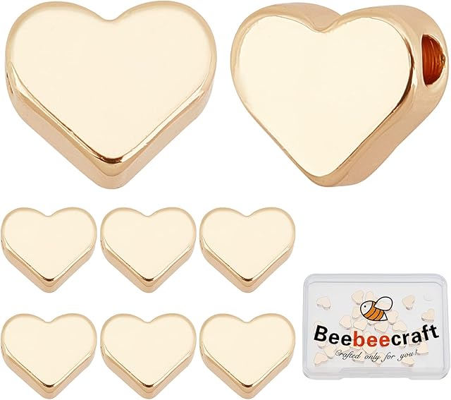 Beebeecraft 30Pcs/Box Heart Shape Spacer Beads 18K Gold Plated Heart Spacer Beads Small Hole Metal Loose Beads for DIY Necklace Bracelet Earring Craft Wedding Valentine Mother's Day