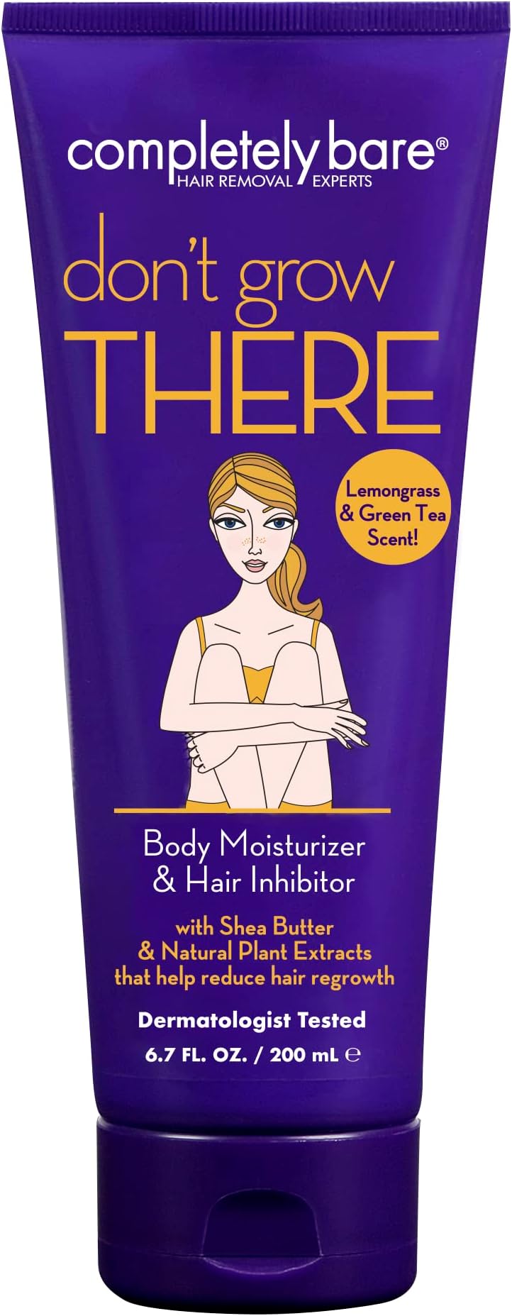 don't grow THERE Body Moisturizer & Hair Inhibitor with Shea Butter & Natural Plant Extracts that help reduce hair growth - Lemongrass & Green Tea Scent 6.7 oz