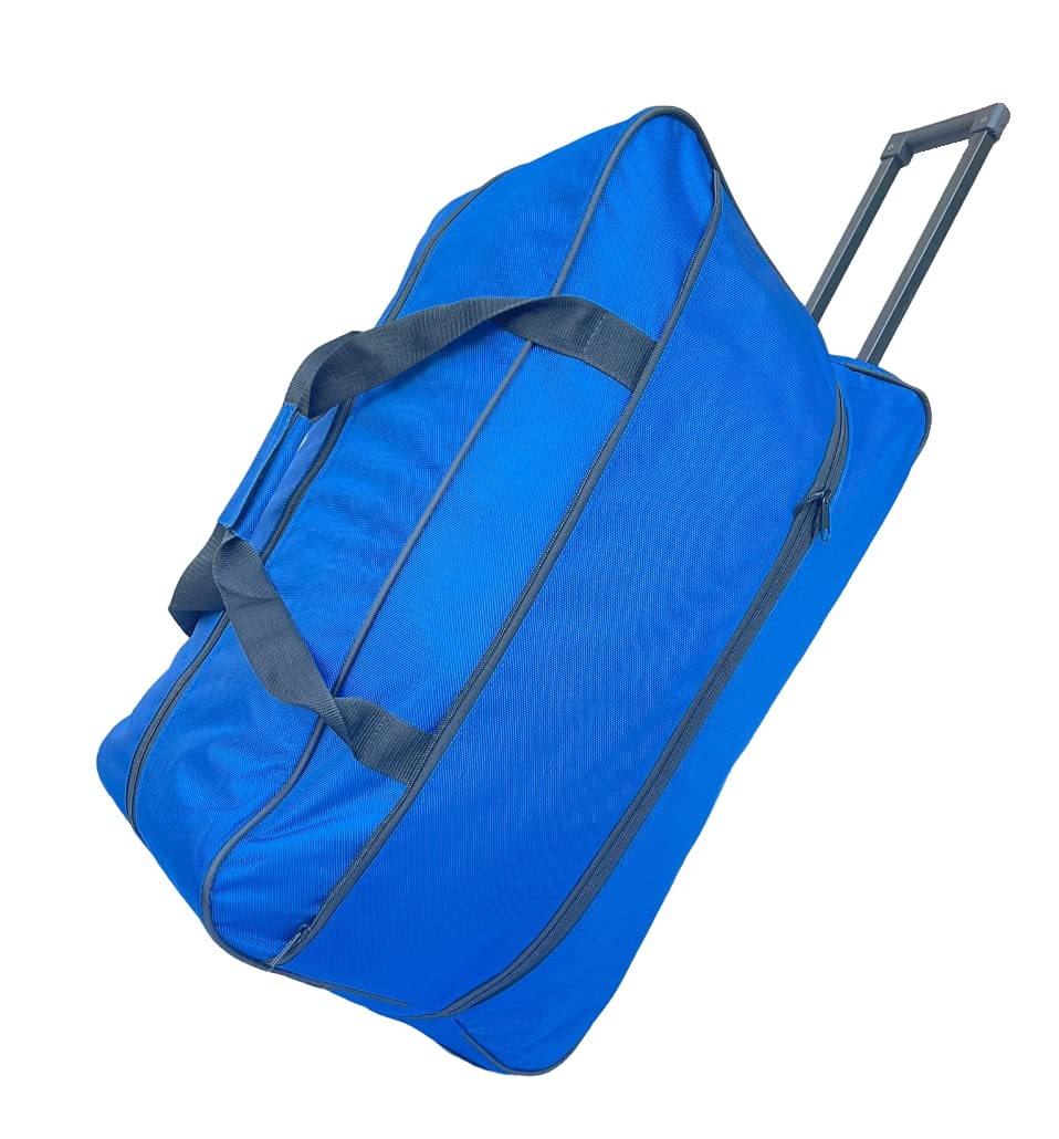 X Factor Rolling Duffel Bag Blue Large 28 Inch with Multi-Pockets, Travel Duffle Bag with Rolling Wheels Drop Bottom Heavy-Duty Luggage, Upright