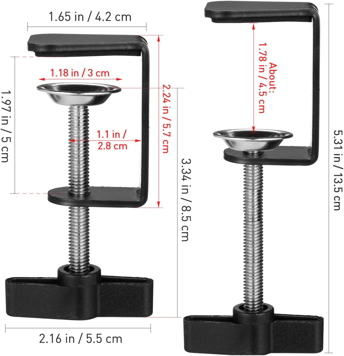 Table Mount Clamps 2-Pack C-Shape Desk Table Clamp Base with Padding Protection 3.54 X 2.16 X 1.37 in for Microphone and Tool Installation