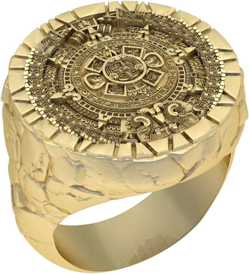 Aztec Mayan Calendar Ring for Men Sun Brass Jewelry BR-332