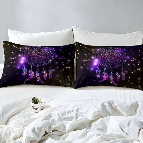 Miniatura 4 de Homewish Dreamcatcher - Juego de sábanas bajeras bohemias con mandala de 3 piezas con 2 fundas de almohada, juego de sábanas bajeras de poliéster