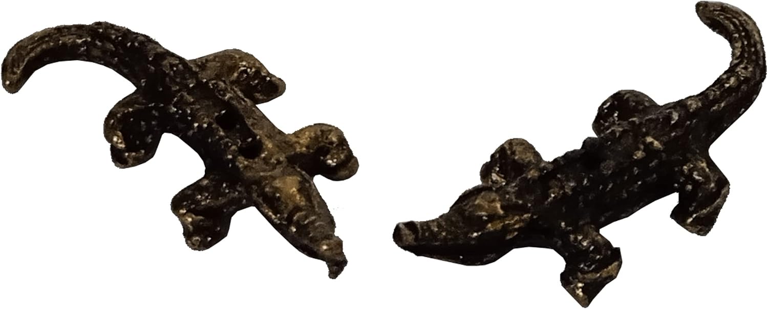 Purpledip Metal Miniature Statue Crocodile Pair: Collectible Set of 2 Figurines (11235A)