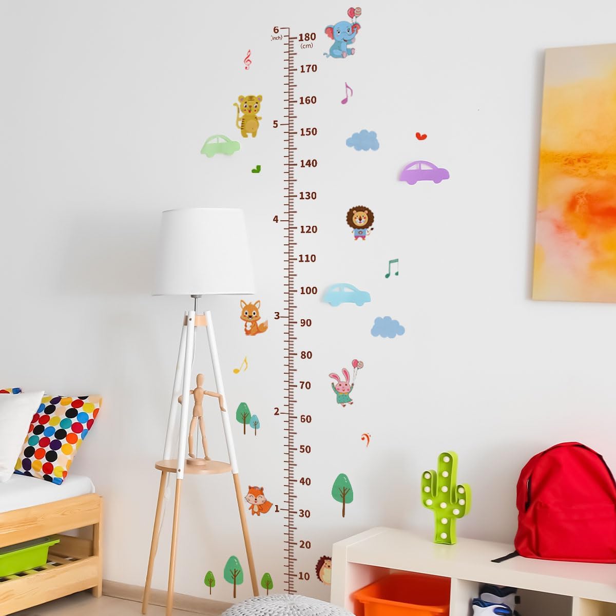 Cartoon Car Self-adheve Vinyl Nursery Wall Decal Baby Growth Chart Sticker for Bedroom Play Room