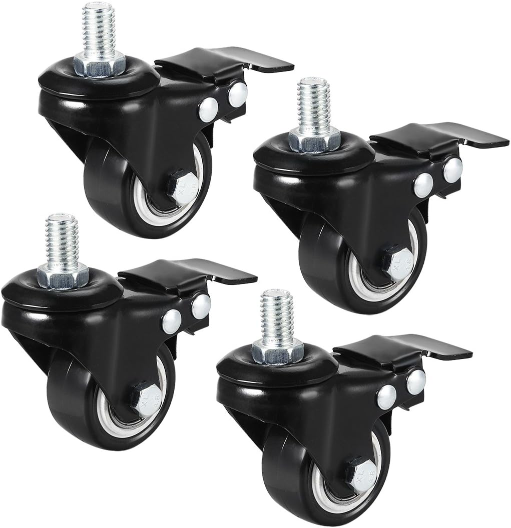 Uxcell 1.5 Inch Swivel Caster Wheels PU 360 Degree Threaded Stem Caster Wheel with Brake, M10 x 15mm, 330lb Total Load Capacity, Pack of 4