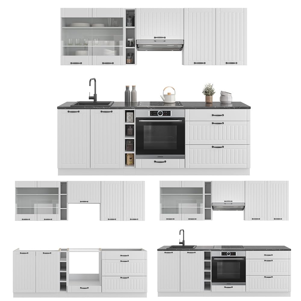 Vicco Mueble de Cocina Fame-Line, Casa de Campo Blanca/Blanca, 235 cm, ET Roble, Apto para ampliación Flexible con módulos adicionales