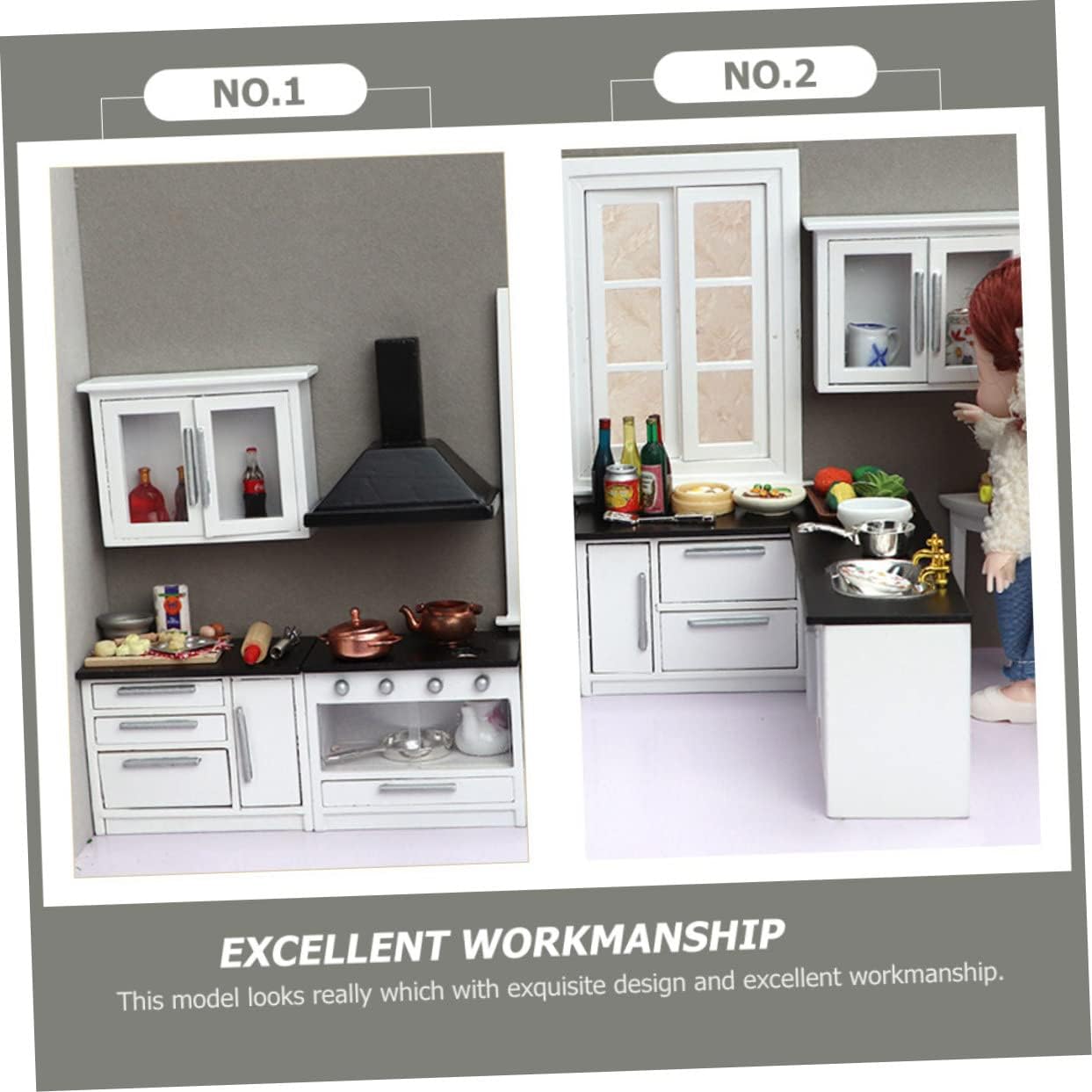 1 Set Mini Doll House Kitchen Decor Furniture with Hanging Cabinet Miniature Kitchen Accessory for Home and Micro House Decoration