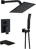 Vista 1 de Sistema de ducha para bañera, color negro mate, juego de grifo de ducha y bañera con cabezal de ducha Rian de 10 pulgadas y combo de ducha de mezcla