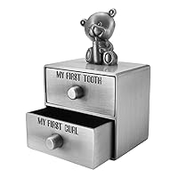 Vista 2 de Mogoko Caja de dientes plateada, juego de caja de recuerdo de primeros dientes y rizos para bebés, soporte de hadas de dientes para niños o niñas