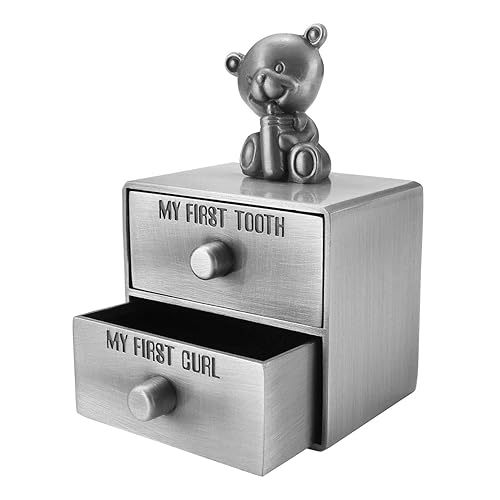 Miniatura 2 de Mogoko Caja de dientes plateada, juego de caja de recuerdo de primeros dientes y rizos para bebés, soporte de hadas de dientes para niños o niñas