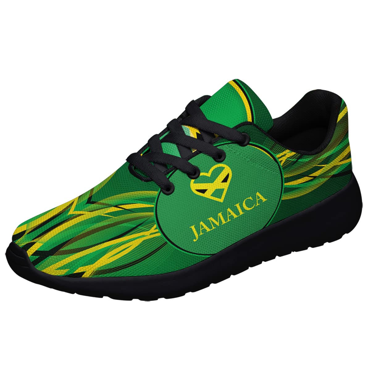 Jamaican Flag Heart Shoes Mens Womens Running Sneakers Comfortable Tennis Golf Shoes Gifts for Her,Him Black Size 7.5