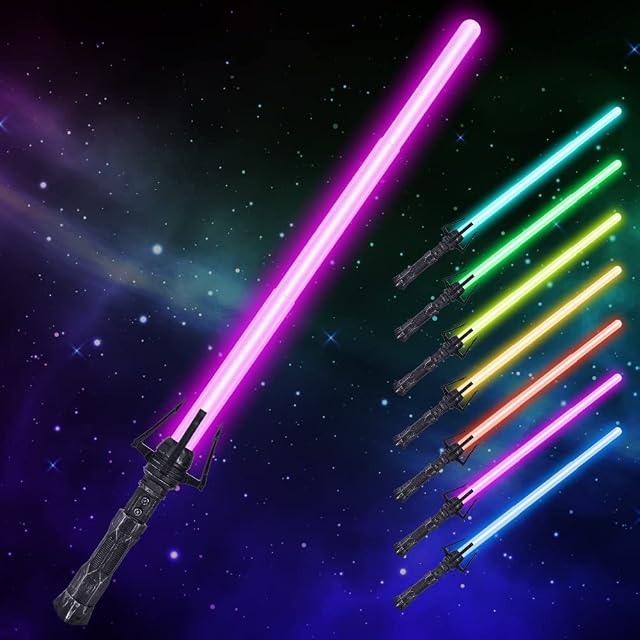 Miecz świetlny 2 w 1 miecz laserowy 7 kolorów chowany teleskopowy i składany z dźwiękiem dla dorosłych i młodzieży Gwiezdne wojny, miecz świetlny ze światłami i efektami zabawki 68 cm