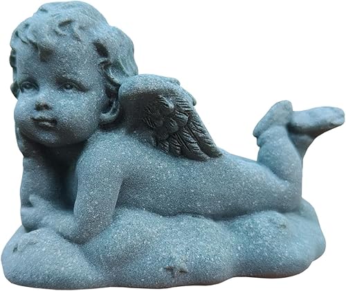 livelyfish Estatua de ángel guardián, pequeña figura de querubín rezando, alas de arenisca, escultura de ángel para acuario, hogar, pecera,