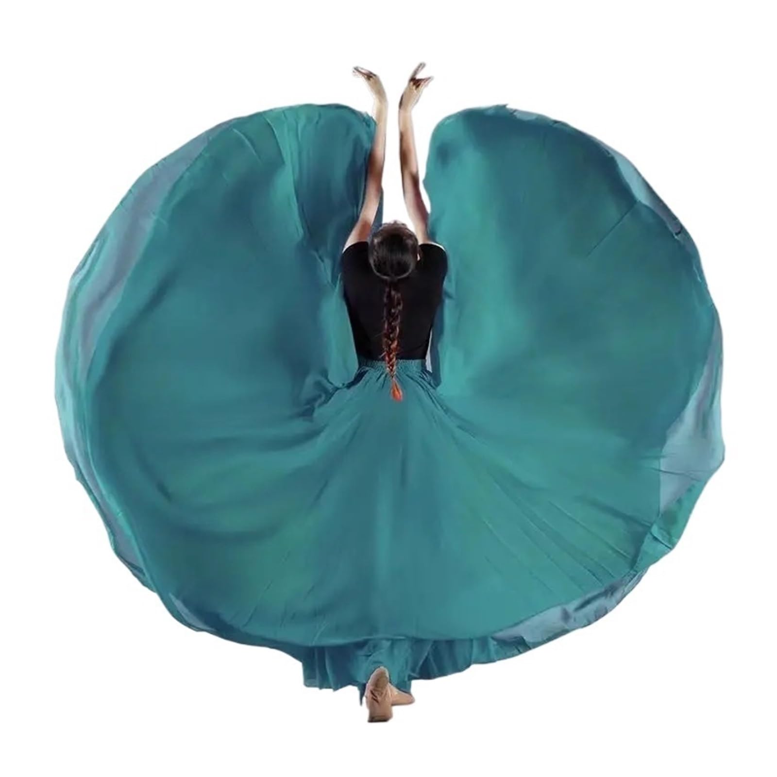 720-Grad-Tanzrock for Damen, einfarbig, hohe Taille, Chiffon, Bühnenauftritt, großer Swing-Langrock(Dark Green,S Length 85cm)