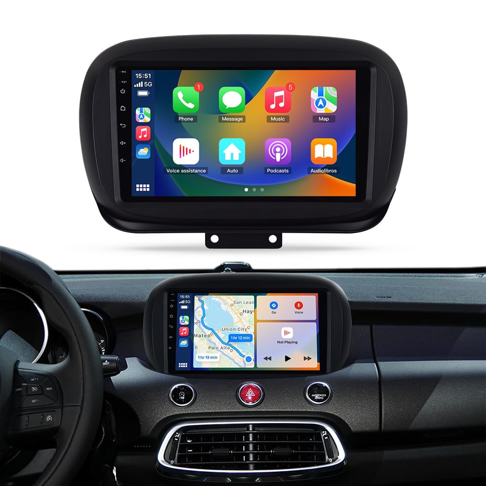 VIBEX Autoradio 9" | Android per FIAT 500X 2015-2023, Wireless CarPlay Android Auto | Navigazione GPS | Bluetooth WiFi | Schermo Touch HD Supporto Retrocamera CANBUS |