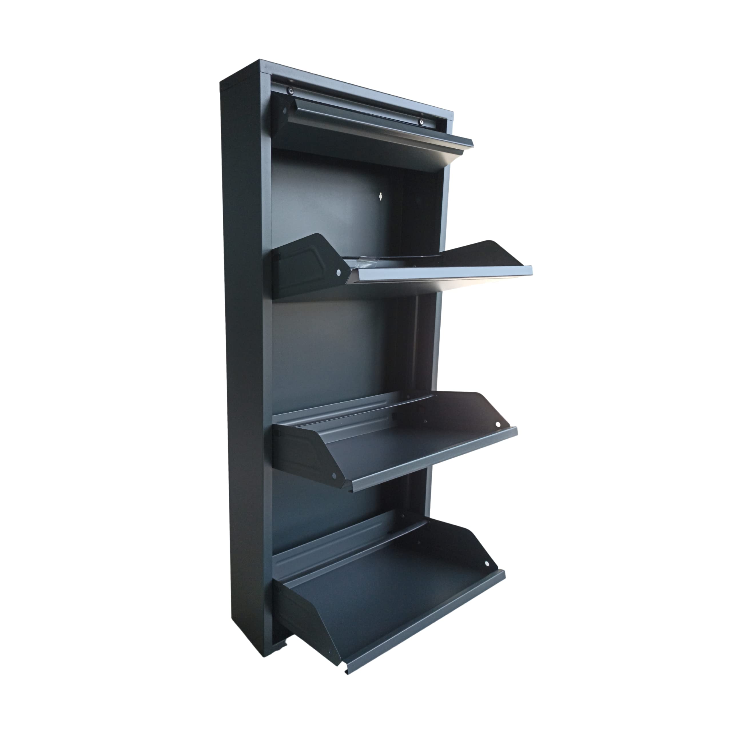 Schuhschrank Schmal Schuhregal Metall Schuhkipper mit Magnet Klappen Schuhablage Montiert und Wandmontage (Anthrazit, 3 Plus Klappen)