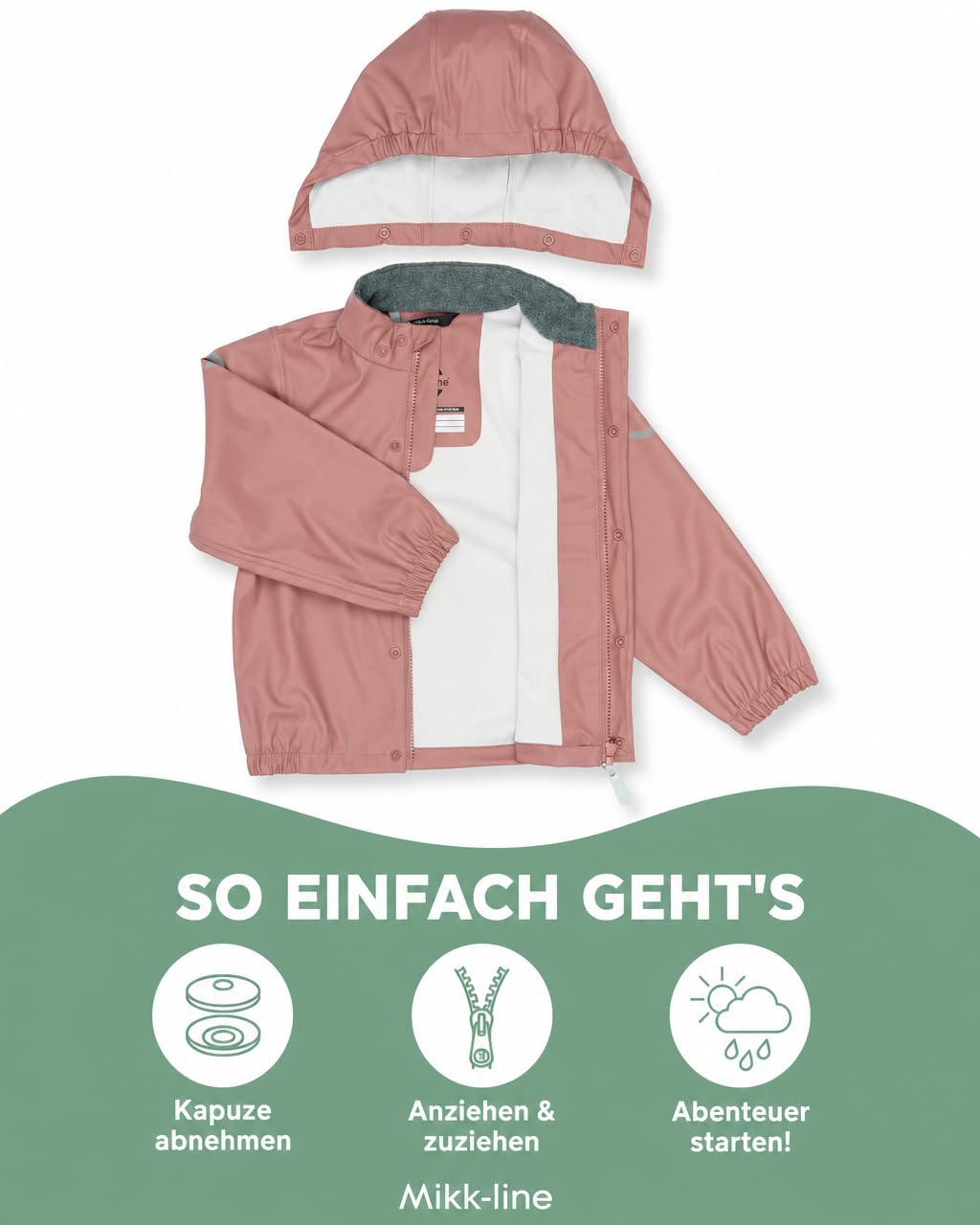 Mikk-line Unisex Regenjacke Kinder Wasserdicht und Winddicht | Regenjacke Mädchen und Jungen mit Reflektoren und Kapuze Abnehmbar | Leichte Matschjacke OEKO-TEX