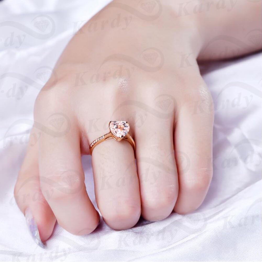 Kardy Valentine's Day Heart Morganite Gemstone 14K Rose Gold Promise for Women Wedding Engagement Ring Set