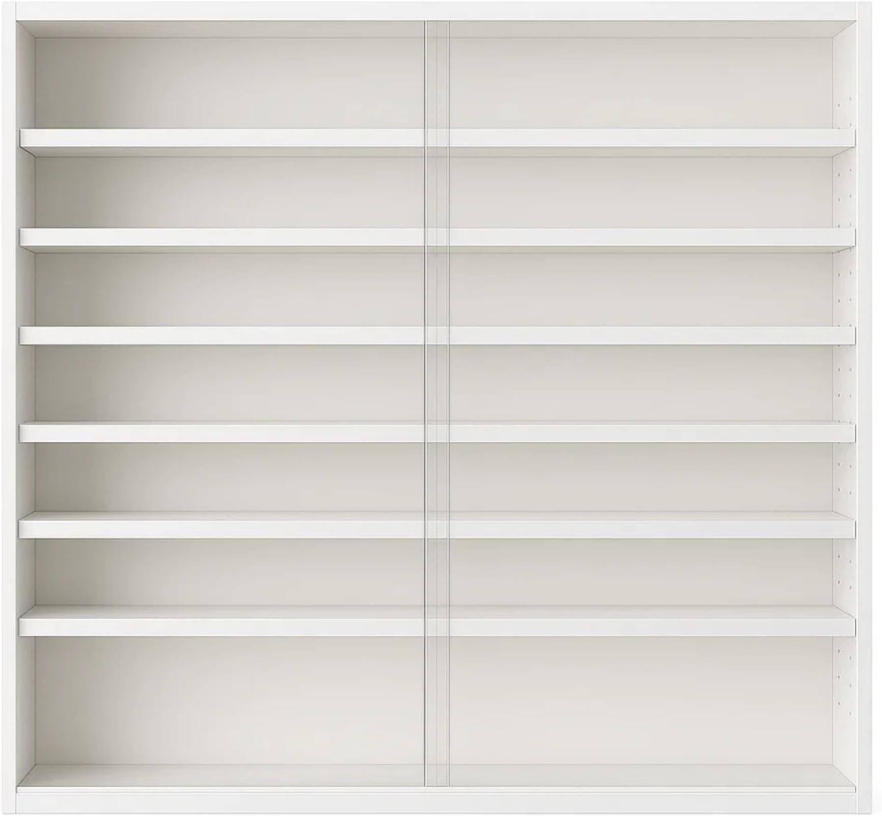 WATSONS REVEAL 6-Shelf Wall-Mounted Glass Display Cabinet โ White Finish with Sliding Doors โ Adjustable Collectible Storage
