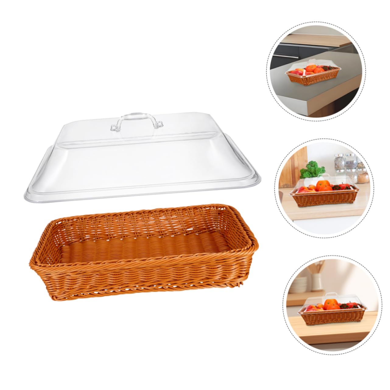 Cabilock Cesta de Almacenaje de Ratán Tejida Mano con Tapa Versátil para Pan Frutas y Alimentos Ligera y Portátil para Cocina Mesa y Picnic al Aire