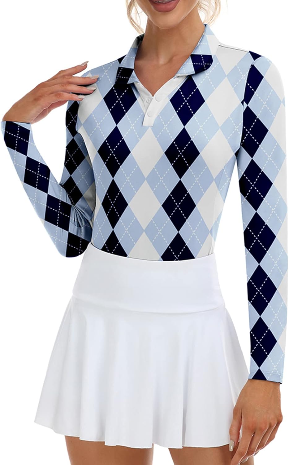 Soneven Womens Golf Shirts Moisture Wicking V Neck Long Sleeve Polo Shirts Collared Tops