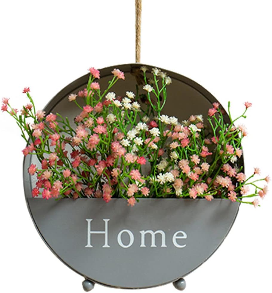Dproptel 2-in-1 Flower  Pot   Hanging  Basket Desktop Storage Box with Rope  Vertical  Metal Floating Flower  Pot  Plant Holder for Artificial Succulents Home  Garden   Wall  Decor (Grey)