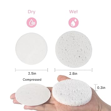 30-Count Compressed Facial Sponges,100% Natural Cellulose Cosmetic Make Up Sponges for Face Daily Facial Cleansing,Exfoliating,Makeup Removal(White)