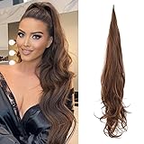 Sarephine Ponytail Extension 32 inch Flexible Wrap Around Ponytail Hair Extension Long Curly Synthetic Ponytail Hairpiece Natural Soft for Women Daily Use -Light Brown