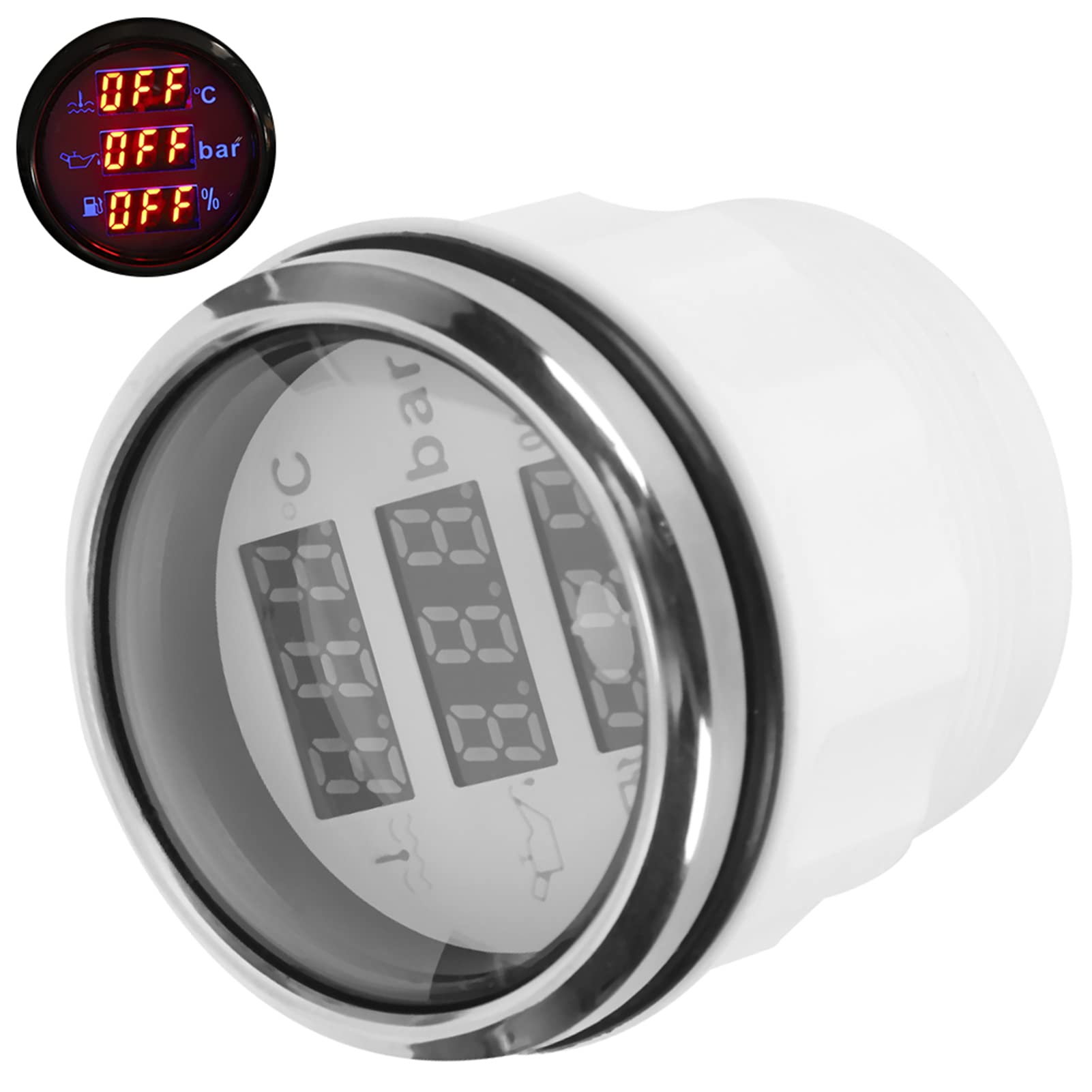 Medidor de temperatura del agua de refrigeración y presión de aceite 2 en 1, medidor de nivel de multifunción con alarma, resistente al agua IP67 para automóvil y bote, (Marcar blanca)