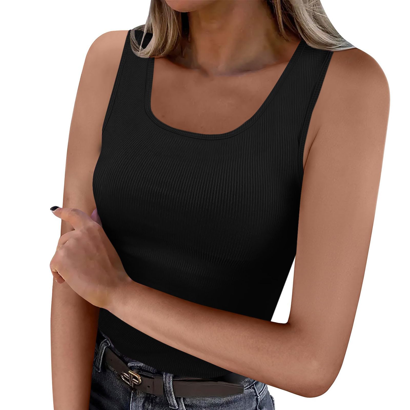 Womens Ribbed Tank Tops Fashion Square Neck Sleeveless Basic Shirts Lounge Slim Fit Going Out Tops Summer Tight