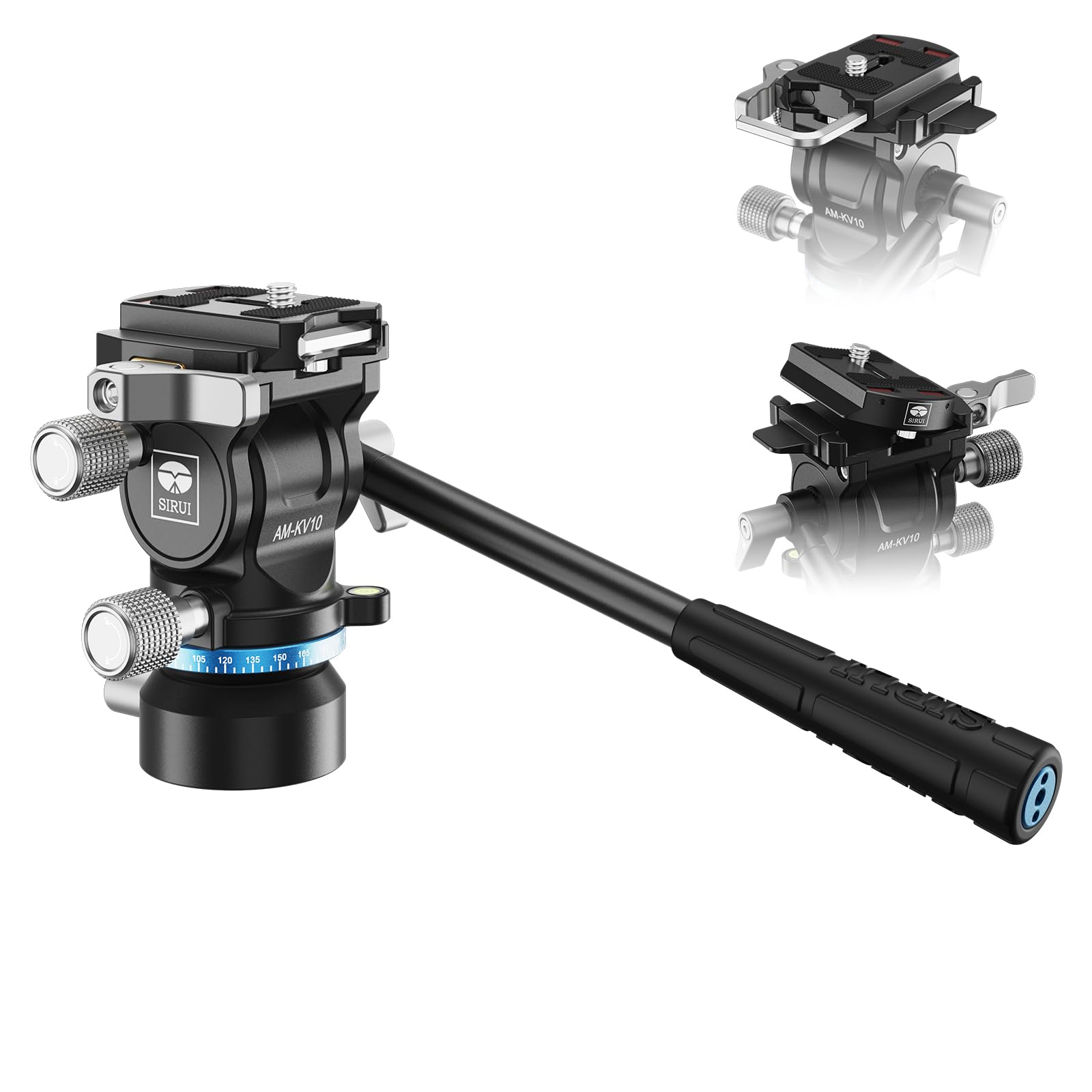 SIRUI Testa fluida per treppiedi con base di livellamento a 8°, AM-KV10 | Testa in metallo con attacco rapido a inserimento laterale, testa per treppiede video per fotocamere DSLR, carico massimo 5kg