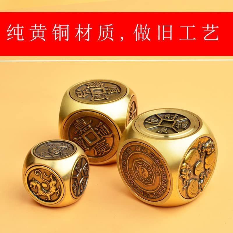 Brass Handle Piece six-Sided Transfer Money Decompression to Make Money to Attract Wealth into Treasure Text Play Transfer ornaments黄铜手把件六面转钱解压赚钱招财进宝文玩转运摆件 1Pcs(2cm-4cm)