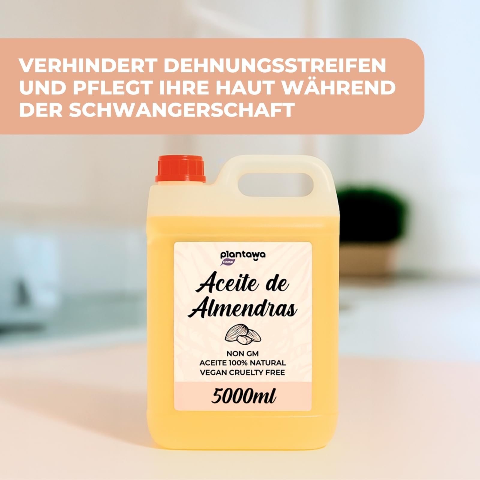 PLANTAWA Süßes Mandelöl 5L | Mandel-Körperöl | Feuchtigkeitsspendend für Haut und Haar | 100% Natürliches Mandelöl von Hoher Qualität und Vielseitigkeit