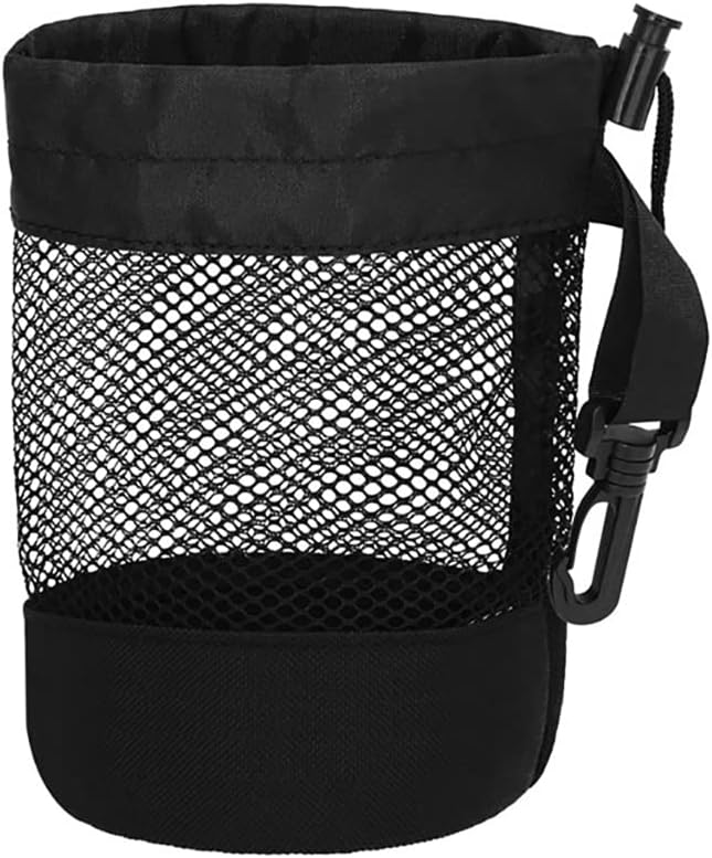 Tiardey 16 Golf Ball Holder, Nylon Mesh Drawstring Pouch, Black, 16.5cm x 14cm