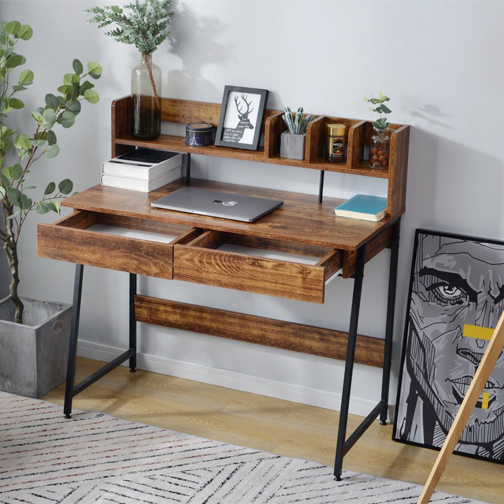 【ダークブラウン】パソコンデスク 引き出し付き　収納台　ミシン台 学習机 勉強机 Amazon｜パソコンデスク 引き出し付き 収納台 ミシン台 学習机 勉強机