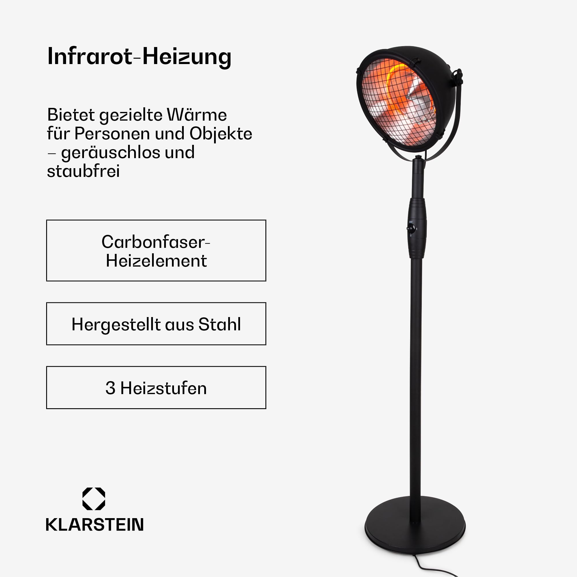 blumfeldt Heatspot Terrassenheizstrahler - Infrarot Heizstrahler, Outdoor-Heizstrahler, Standheizstrahler mit 900, 1500 oder 2000 Watt, IR ComfortHeat, Carbon-Heizelemente, IP54, Außengebrauch,schwarz
