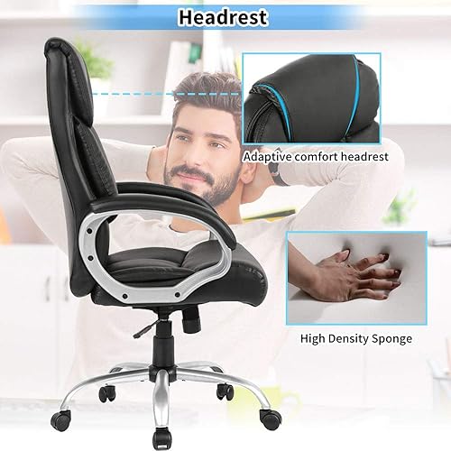 Miniatura 6 de Silla de oficina ergonómica silla de escritorio silla ejecutiva con respaldo respaldo respaldo alto de piel sintética silla de ordenador altura