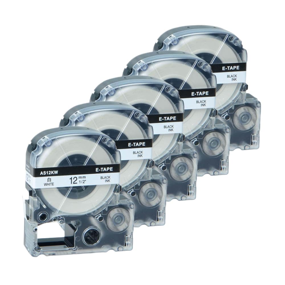 Nastro per etichette nero su bianco da 5 confezioni da 9-24 mm compatibile con l'etichettatrice SS12KW SS9KW SS18KW LW-300 LW-400 LW-600P LW-700P