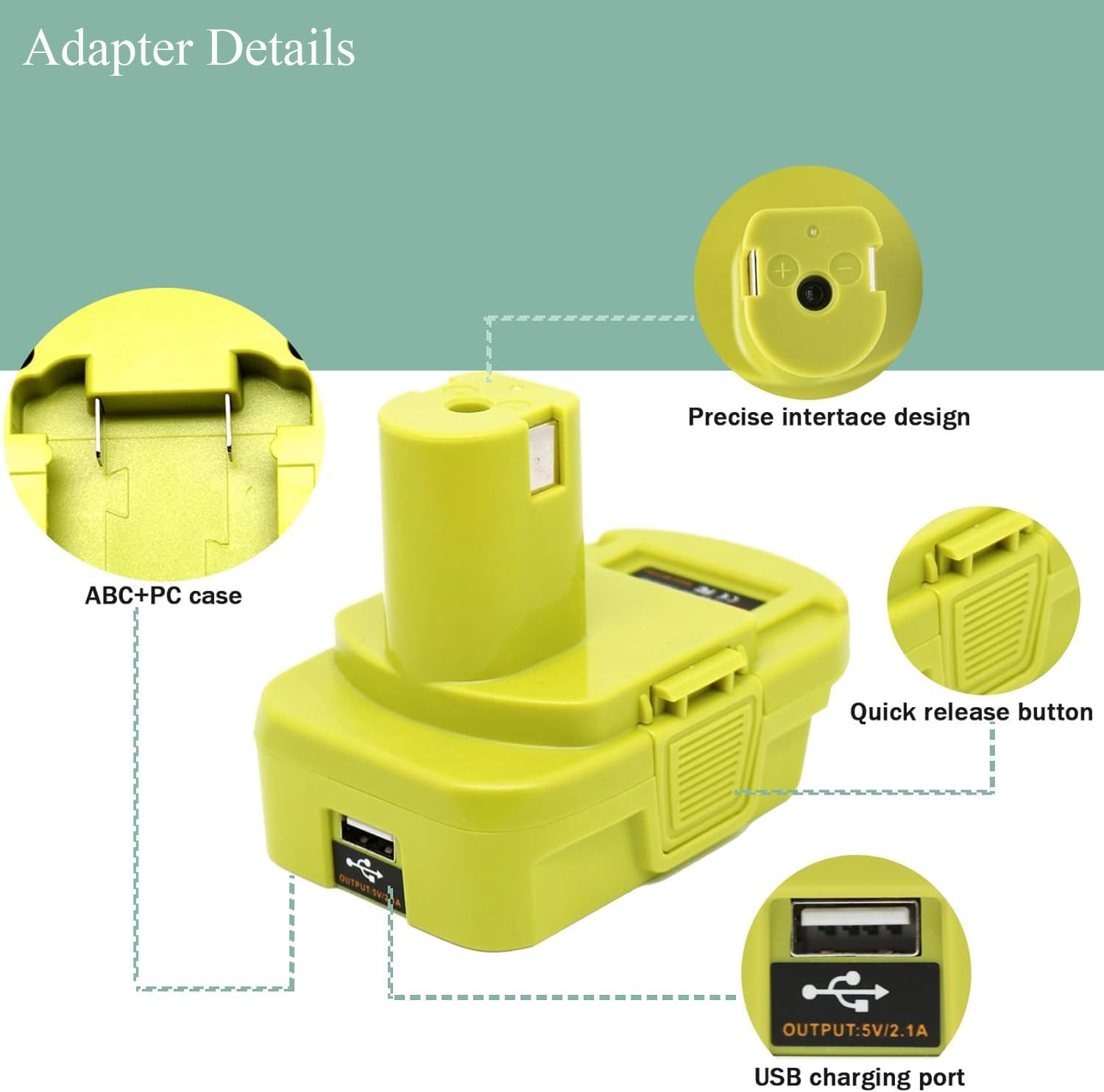 Battery Adapter for Dewalt to Ryobi Battery Adapter, Convert Dewalt 20V Llithium Battery DCB205 DCB207 to Ryobi 18V One+Battery P107 P108, with 5V 2.1A(Max) USB Charge
