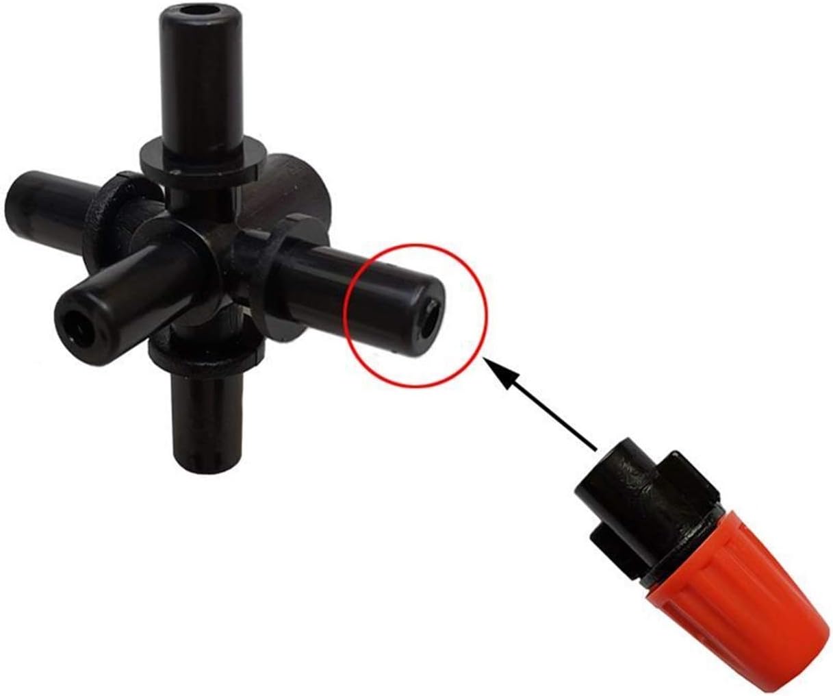 Lawn Sprinkler Irrigation System 50Pcs Garden Hose Connector 6Mm 5-Way Pipe Quick Connector Irrigation Manifold Atomizing Nozzle Adapter